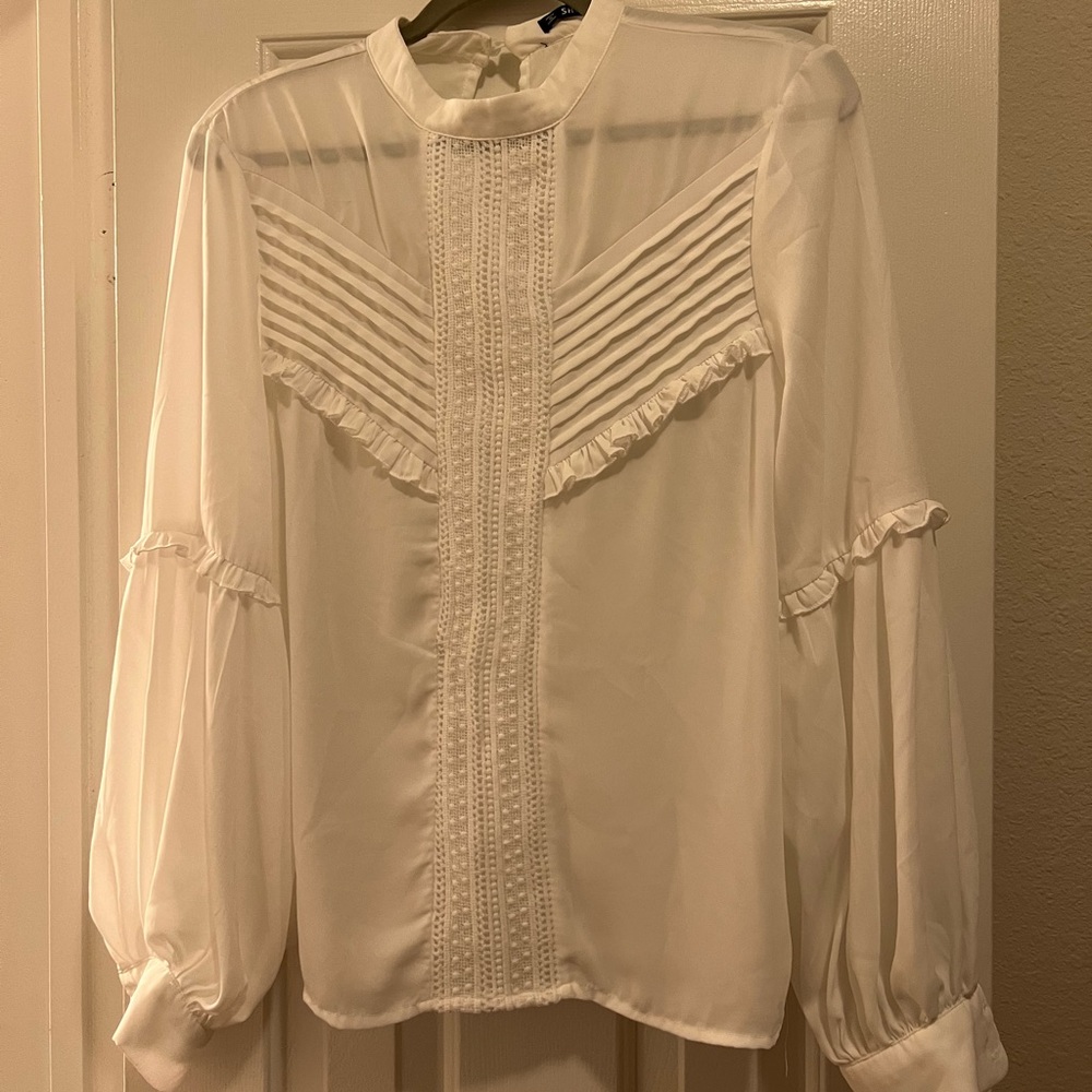 Ivory slightly sheer button down blouse by Shein Size L